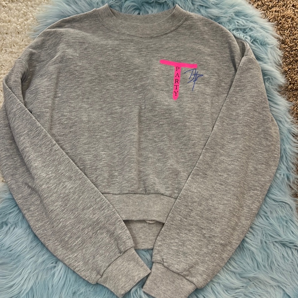 NWOT! “Tea Party” Grey and Pink Sweatshirt! Size M
